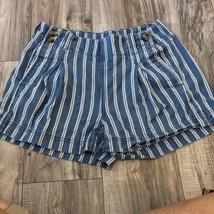 American Eagle Outfitters Blue and White Striped Shorts 0 Summer cotton